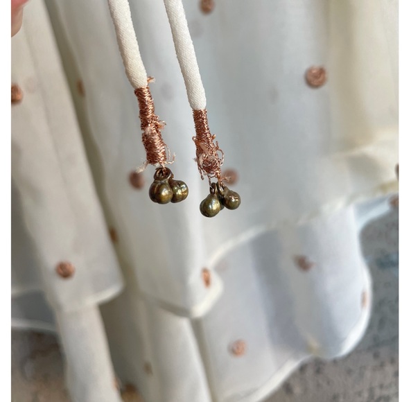 FREE PEOPLE Sheer Cream Metallic Gold Clip Dot Smocked Oversized Tunic Blouse - Picture 14 of 17